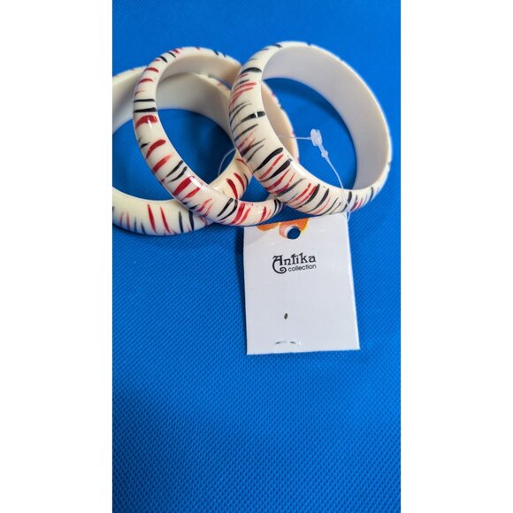 Anika Collection Resin Bangles With Red & Black Stripes set of 3 New bracelet - Picture 3 of 4